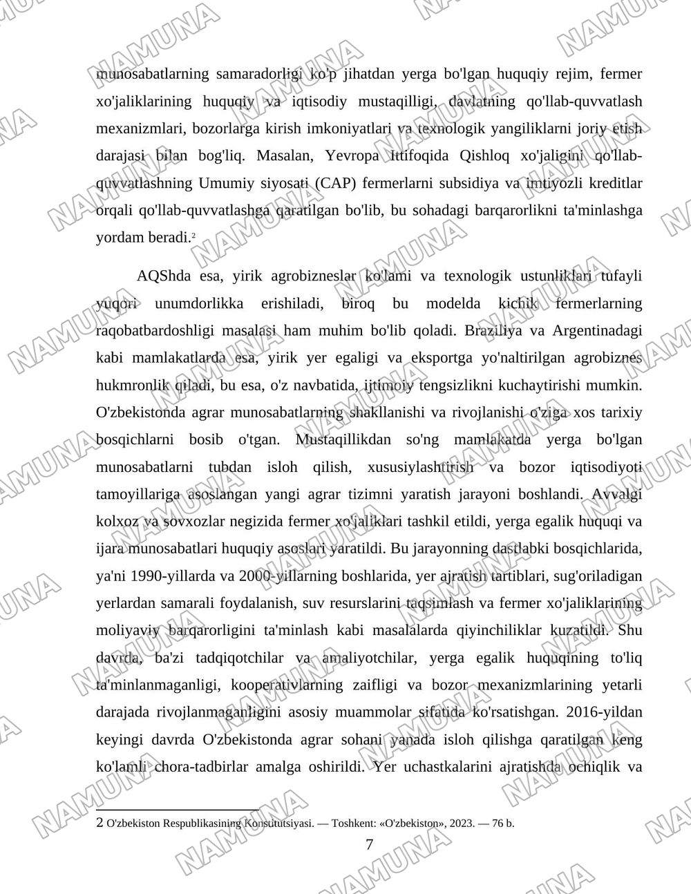 O'zbekistonda agrar munosabatlar va ularning o'ziga xos xususiyatlari — 7-varaq