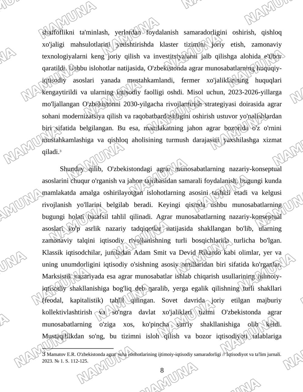 O'zbekistonda agrar munosabatlar va ularning o'ziga xos xususiyatlari — 8-varaq