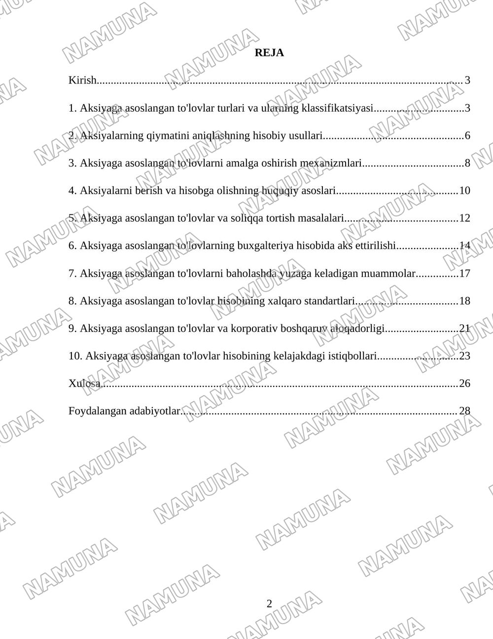 Aksiyaga asoslangan to'lovlar hisobining xususiyatkari — 2-varaq