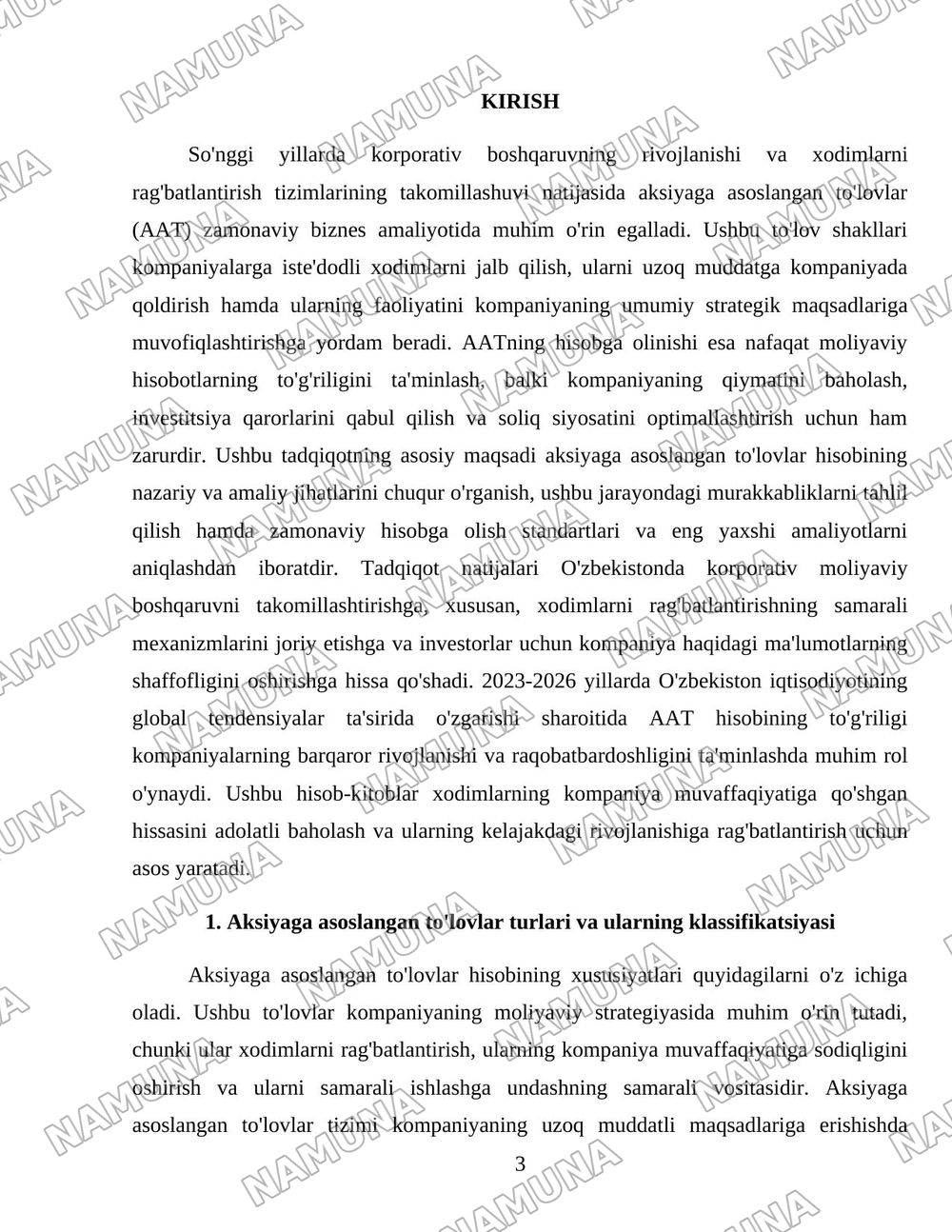 Aksiyaga asoslangan to'lovlar hisobining xususiyatkari — 3-varaq