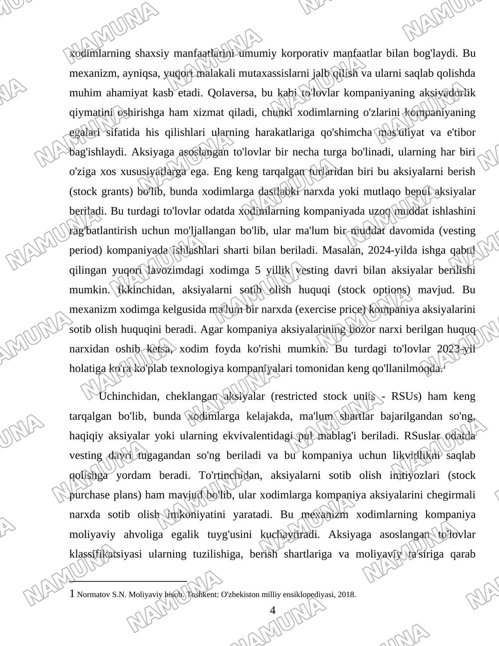 Aksiyaga asoslangan to'lovlar hisobining xususiyatkari — 4-varaq