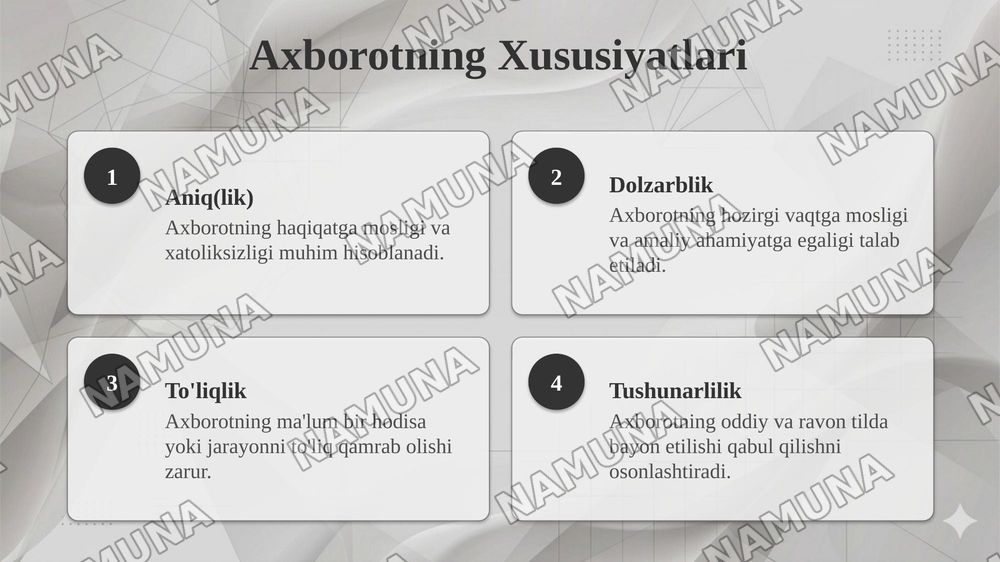Axbarot turlari va xususiyatlar. — 7-slayd