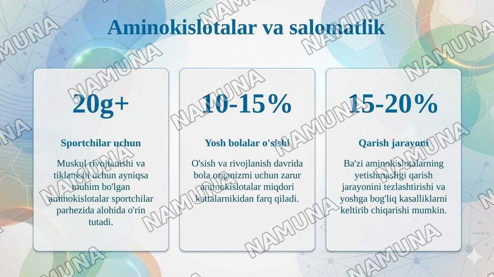 Aminokislotalarning biologik ahamiyati. — 8-slayd