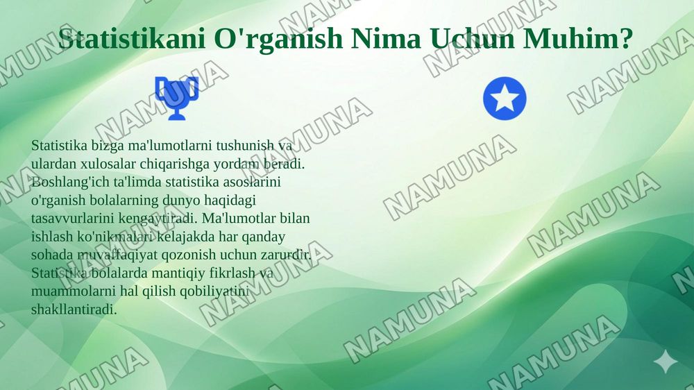 Matematik statistikaning asosiy tushunchalari. (Boshlangʻich taʼlimga tadbiq etib) — 4-slayd