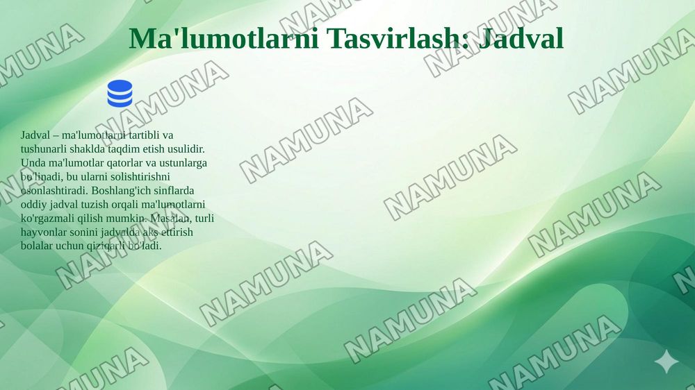 Matematik statistikaning asosiy tushunchalari. (Boshlangʻich taʼlimga tadbiq etib) — 6-slayd