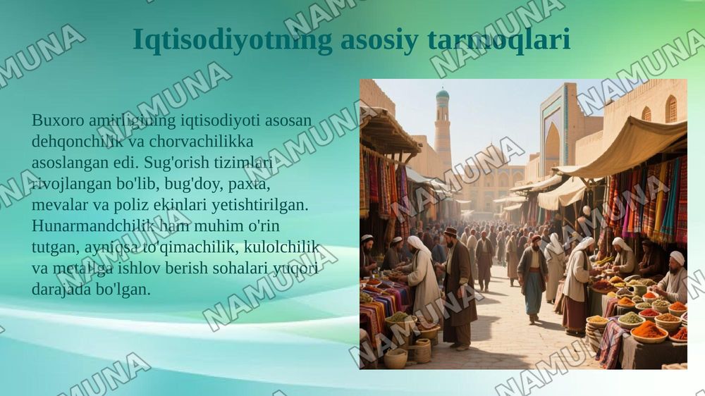 Buxoro amirligining ijtimoiy iqtisodiy va madaniy hayoti — 5-slayd