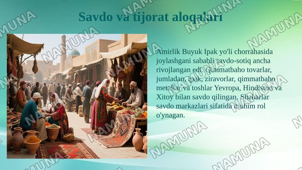 Buxoro amirligining ijtimoiy iqtisodiy va madaniy hayoti — 6-slayd