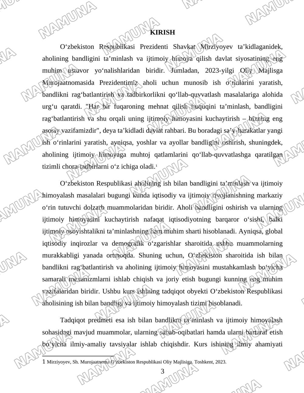 Oʻzbekiston respublikasi aholining ish bilan bandligini taʼminlash va ijtimoiy himoyalash muammolari — 3-varaq