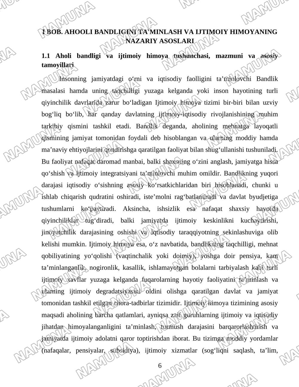 Oʻzbekiston respublikasi aholining ish bilan bandligini taʼminlash va ijtimoiy himoyalash muammolari — 6-varaq