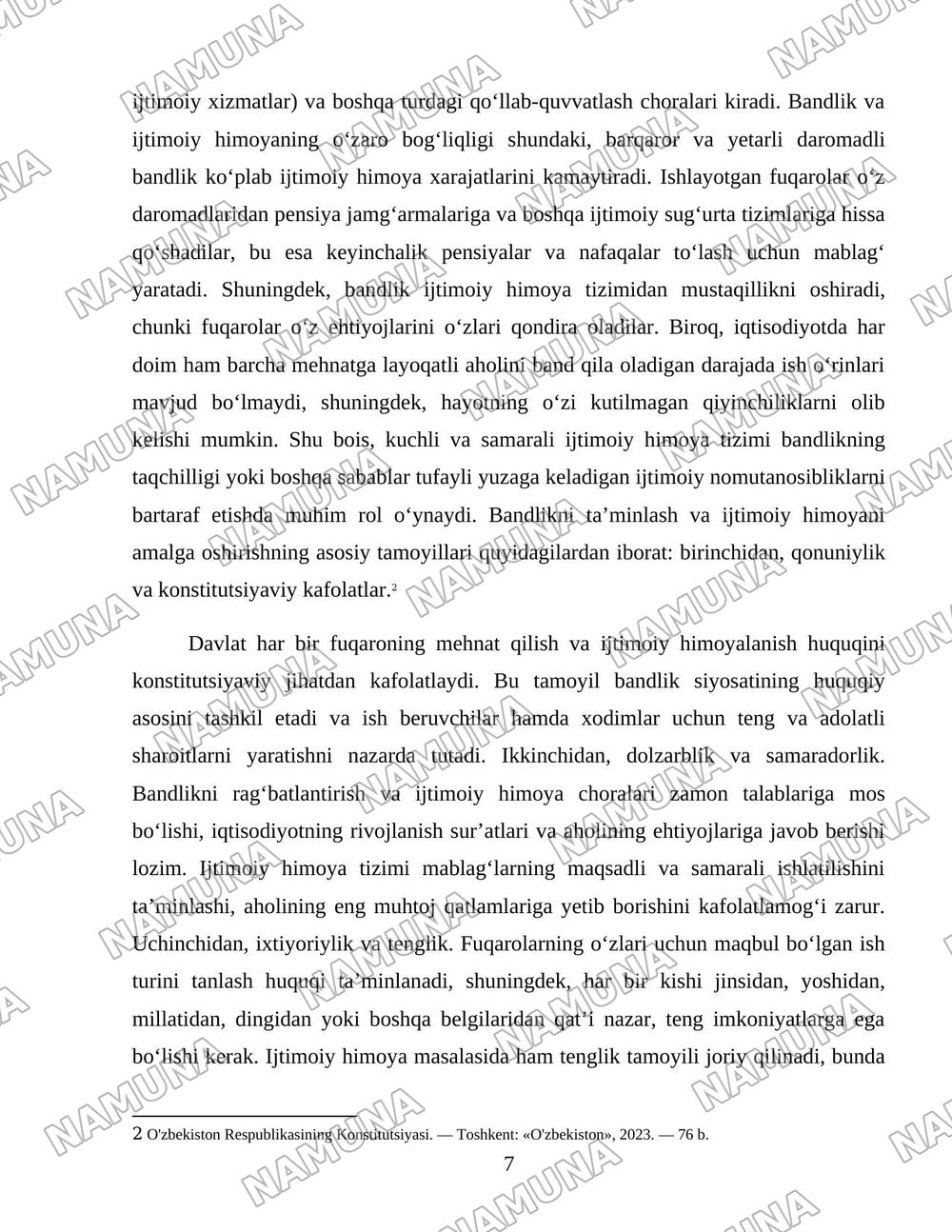 Oʻzbekiston respublikasi aholining ish bilan bandligini taʼminlash va ijtimoiy himoyalash muammolari — 7-varaq