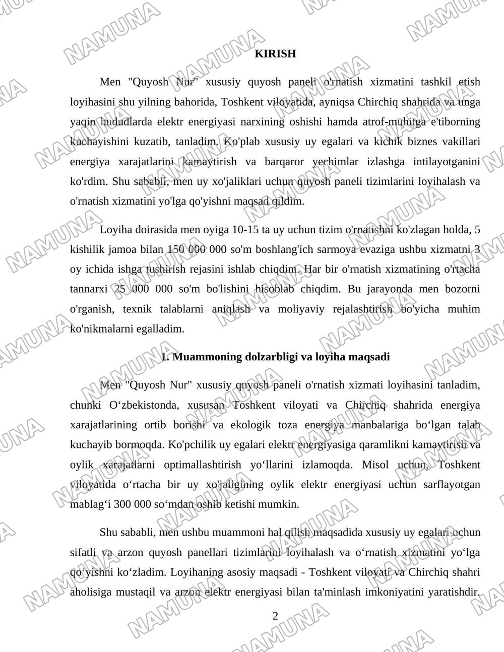 Hususiy quyosh panellari ornatib berish hizmati. — 2-varaq