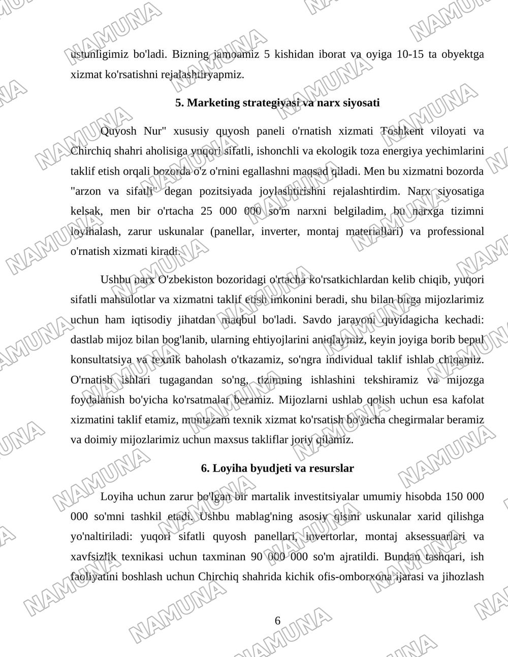 Hususiy quyosh panellari ornatib berish hizmati. — 6-varaq
