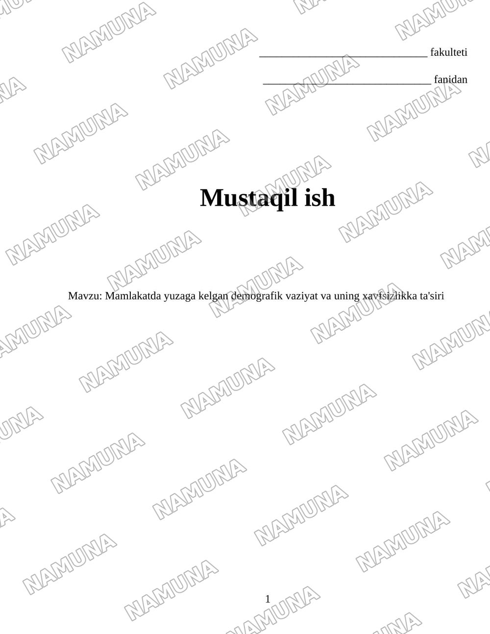 Mamlakatda yuzaga kelgan demografik vaziyat va uning xavfsizlikka ta'siri — 1-varaq