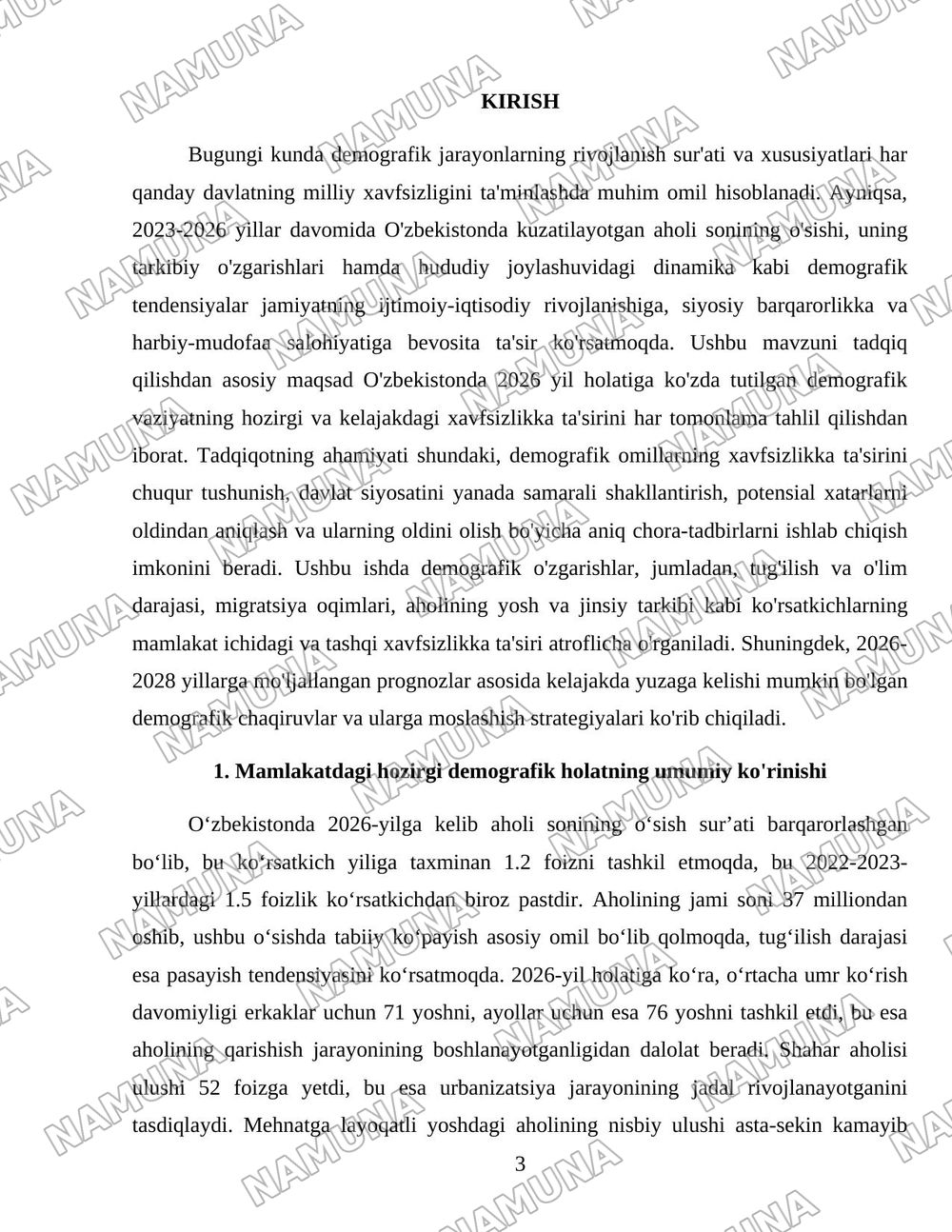 Mamlakatda yuzaga kelgan demografik vaziyat va uning xavfsizlikka ta'siri — 3-varaq