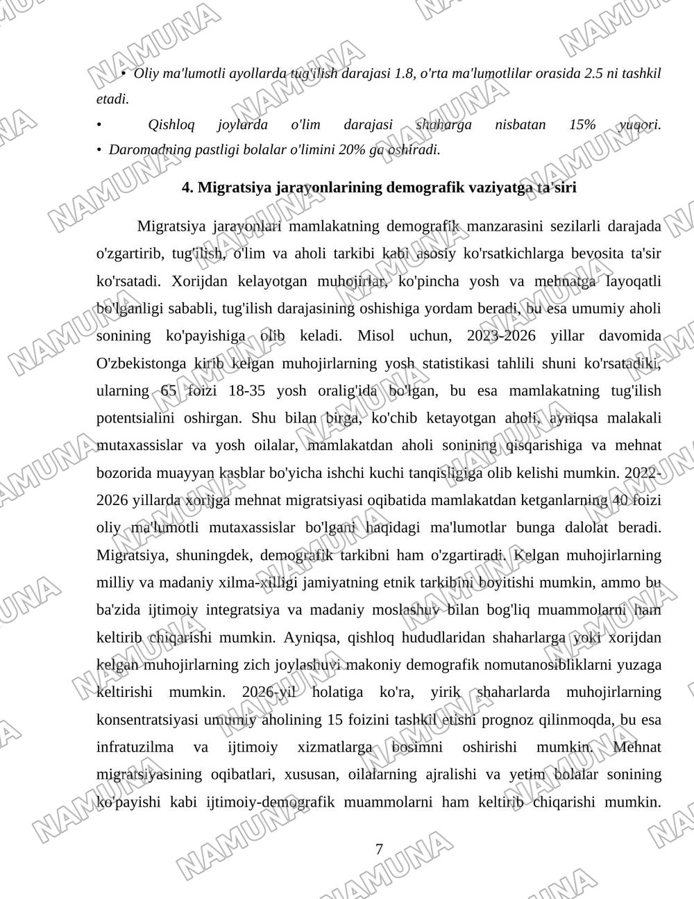 Mamlakatda yuzaga kelgan demografik vaziyat va uning xavfsizlikka ta'siri — 7-varaq