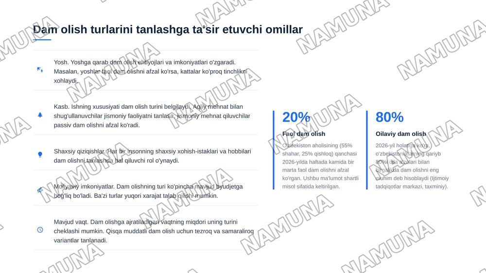 Dam olish vaqtlari va turlari — 5-slayd
