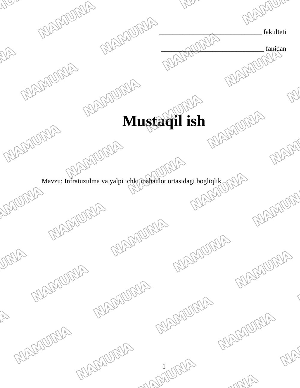 Infratuzulma va yalpi ichki mahaulot ortasidagi bogliqlik — 1-varaq