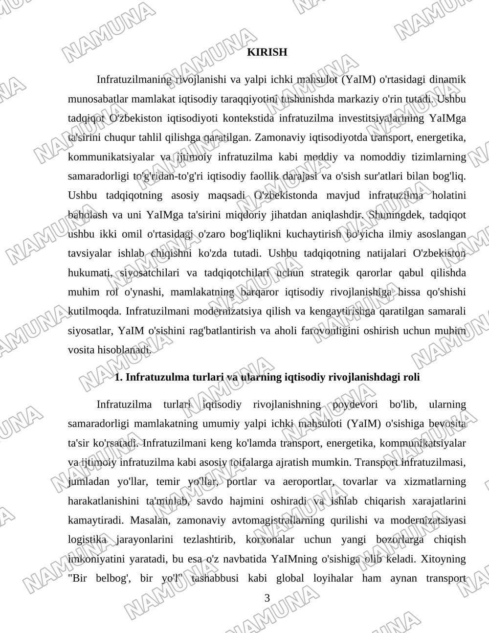 Infratuzulma va yalpi ichki mahaulot ortasidagi bogliqlik — 3-varaq
