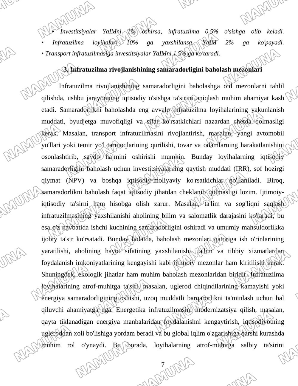 Infratuzulma va yalpi ichki mahaulot ortasidagi bogliqlik — 7-varaq