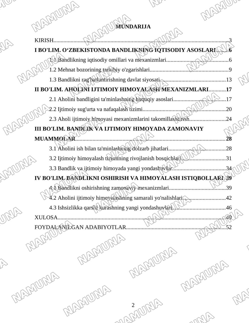 Oʻzbekiston respublikasida aholining ish bilan bandligini taminlash va ijtimoiy himoyalash muammolari — 2-varaq