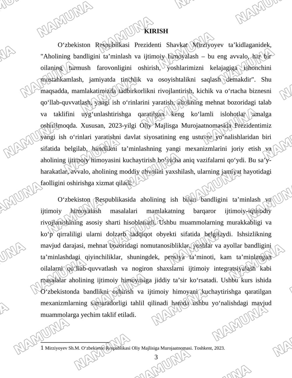 Oʻzbekiston respublikasida aholining ish bilan bandligini taminlash va ijtimoiy himoyalash muammolari — 3-varaq