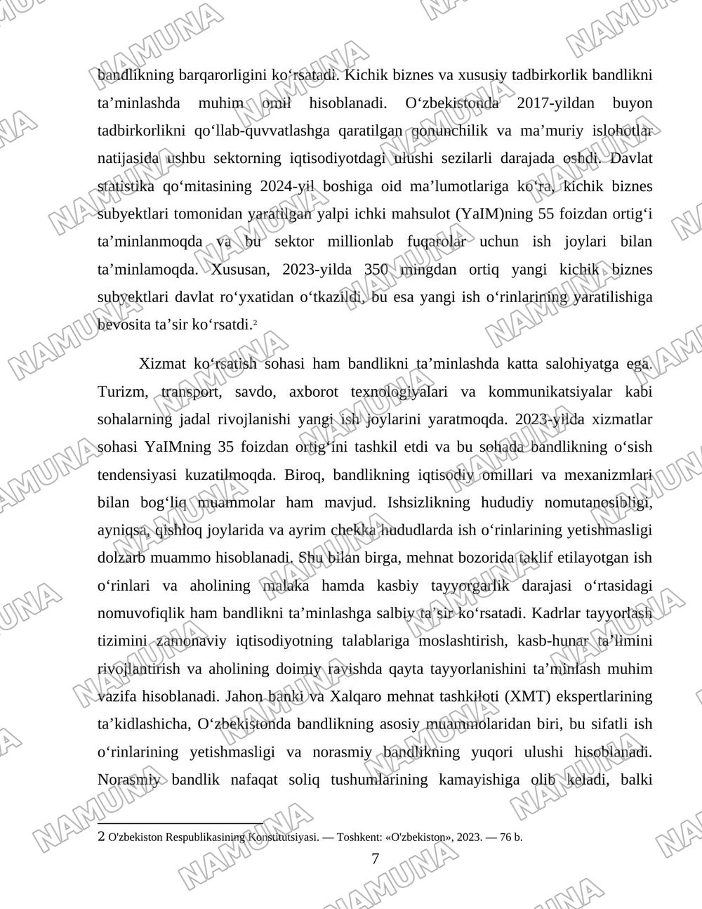 Oʻzbekiston respublikasida aholining ish bilan bandligini taminlash va ijtimoiy himoyalash muammolari — 7-varaq