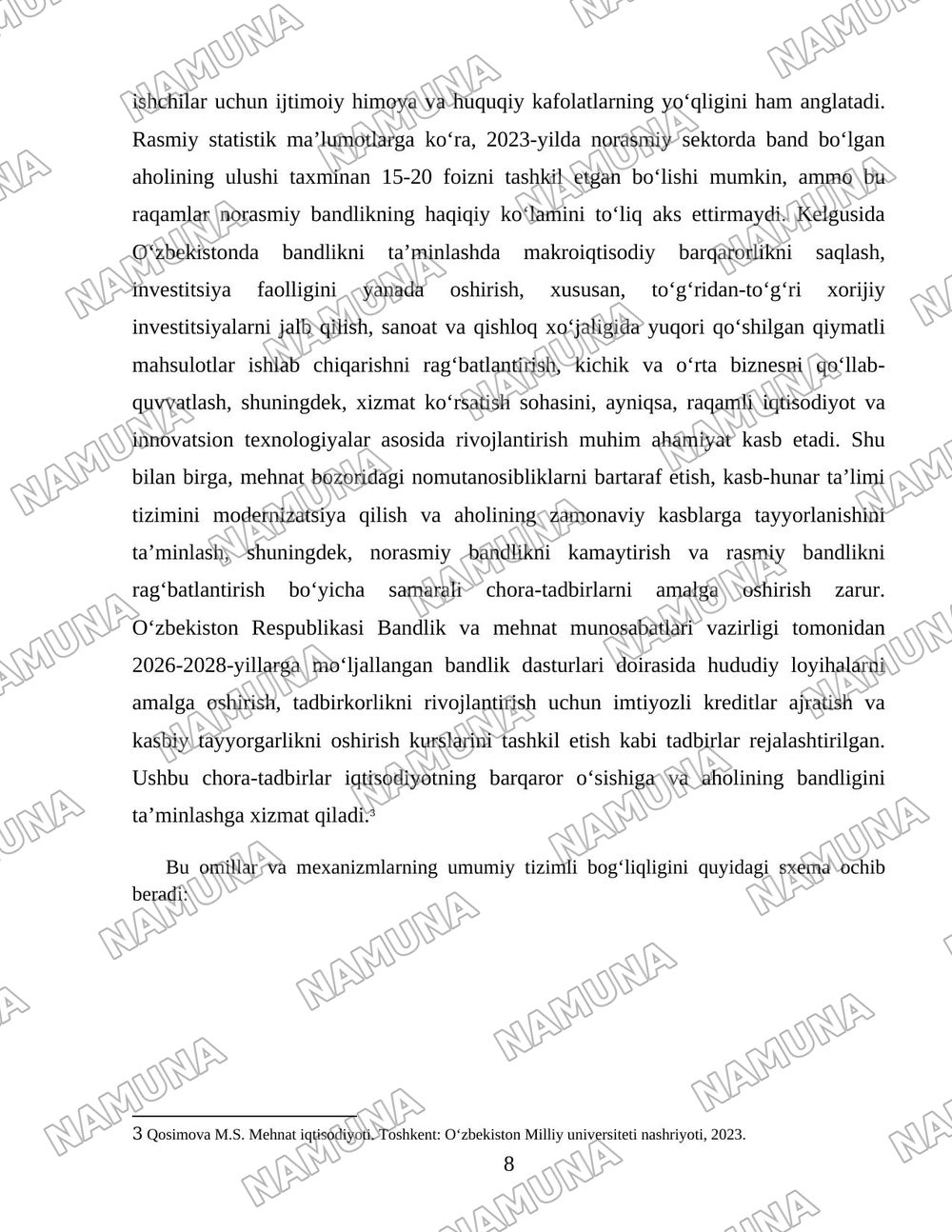Oʻzbekiston respublikasida aholining ish bilan bandligini taminlash va ijtimoiy himoyalash muammolari — 8-varaq
