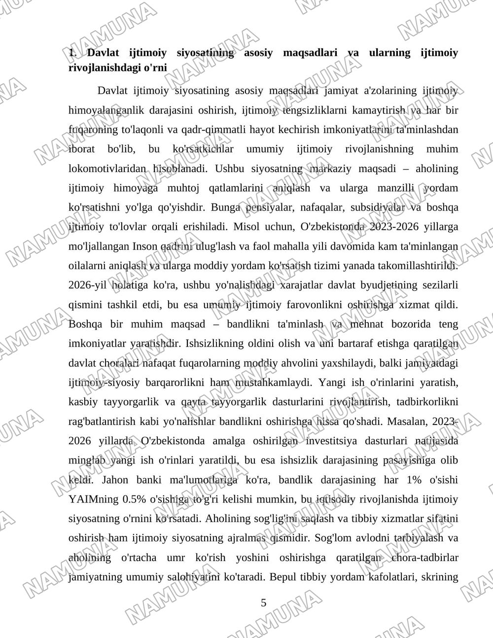 Davlatning ijtimoiy siyosatining maqsadi, tarkibi va vositalari — 5-varaq