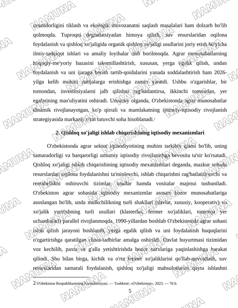 O'zbekistonda agrar munosabatlar va ularning o'ziga xos xususiyatlari — 5-varaq