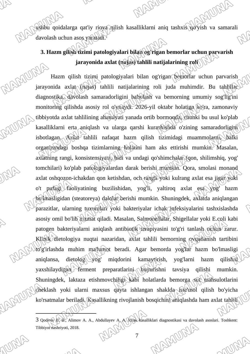 Hazm gilish tizimi patologiyalari bo'lgan bemorlar parvarishi: 6 Ichak faoliyatini nazorat gilish va laboratoriya tahlillari uchun axlat (najas) namunasini olish qoidalari. Klinik dietologiya asoslari — 7-varaq