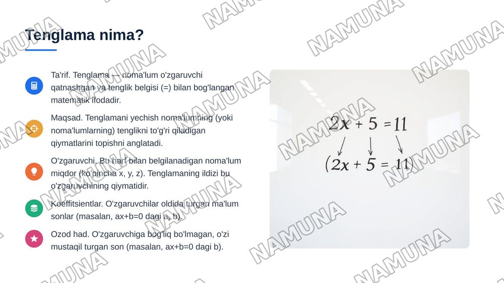 Tenglamalar va ularni yechish usullari — 3-slayd