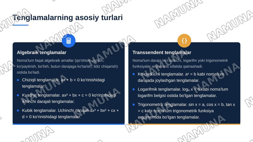 Tenglamalar va ularni yechish usullari — 4-slayd