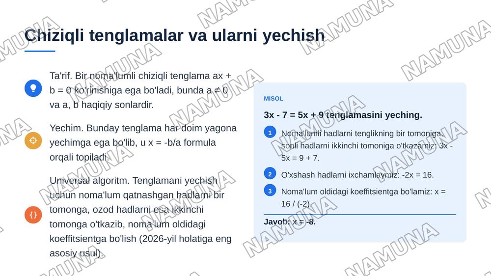 Tenglamalar va ularni yechish usullari — 5-slayd