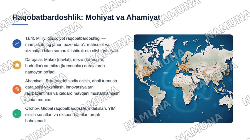 Milliy iqtisodiyotning raqobatbardoshligini oshirishda davlat siyosati — 3-slayd