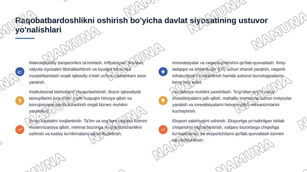 Milliy iqtisodiyotning raqobatbardoshligini oshirishda davlat siyosati — 7-slayd