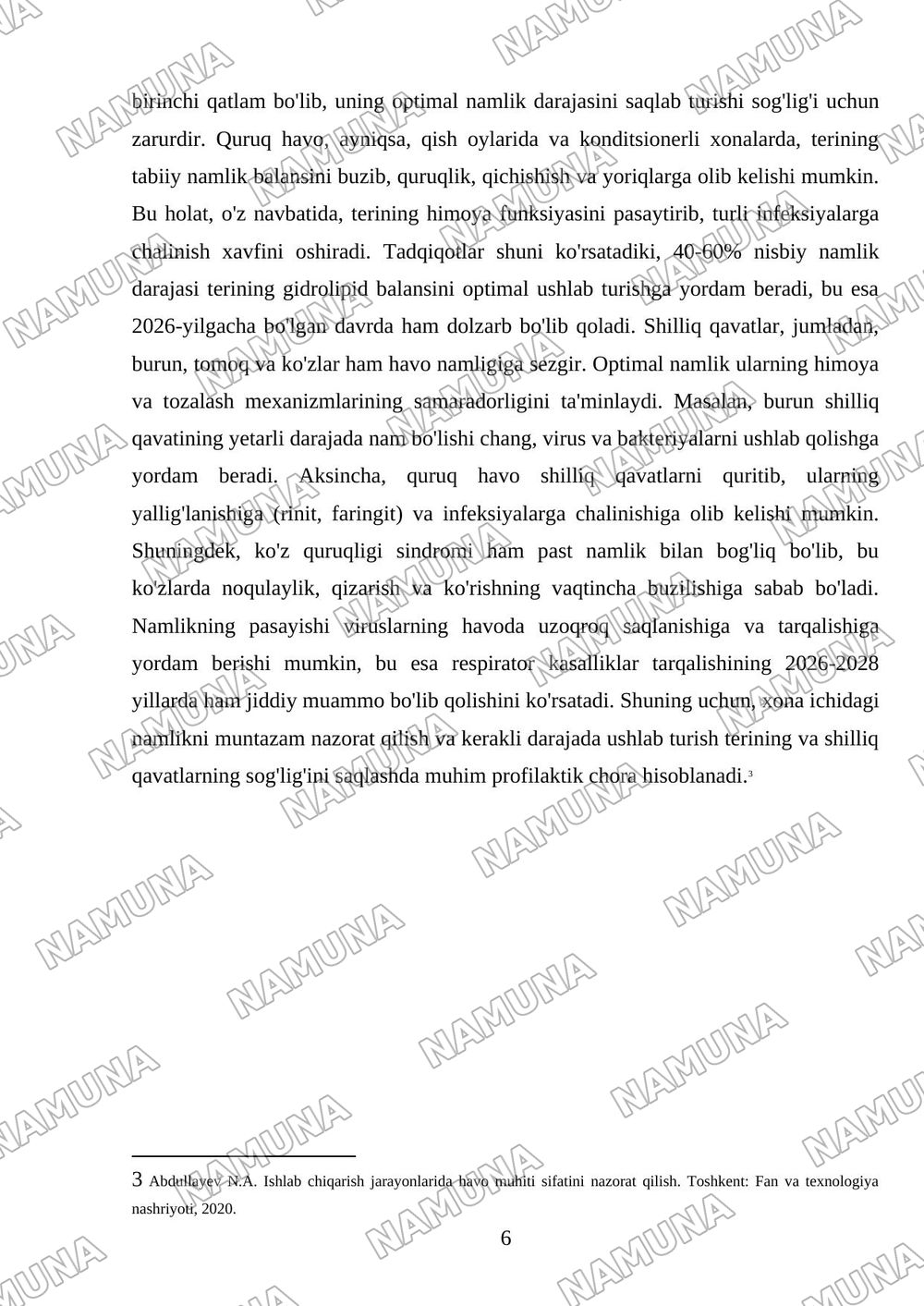 Organizimga havo namligi korsatkichining ahamiyati — 6-varaq