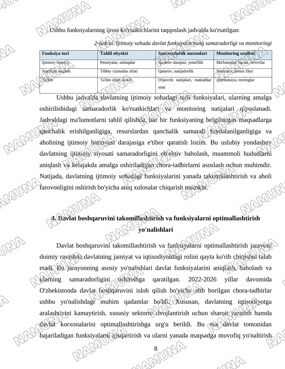 Davlat tomonidan bajariladigan funksiyalar taxlili — 8-varaq