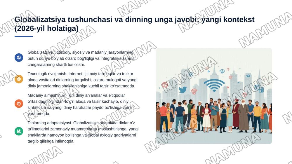 Hozirgi globballashuv davrida jamiyatda dinlarning o'rni — 2-slayd