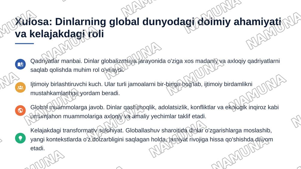 Hozirgi globballashuv davrida jamiyatda dinlarning o'rni — 5-slayd