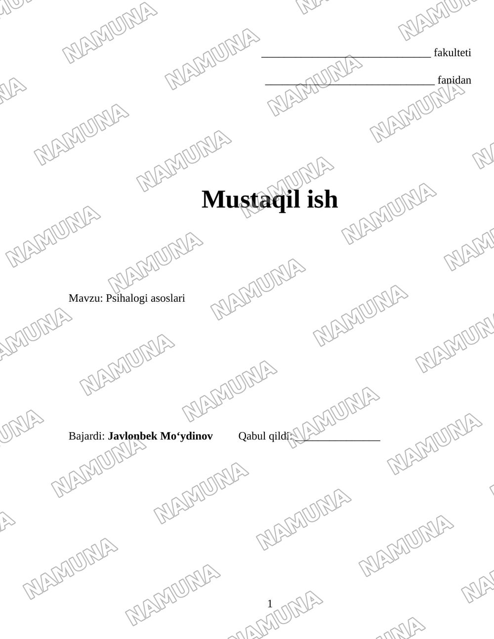 Psihalogi asoslari — 1-varaq
