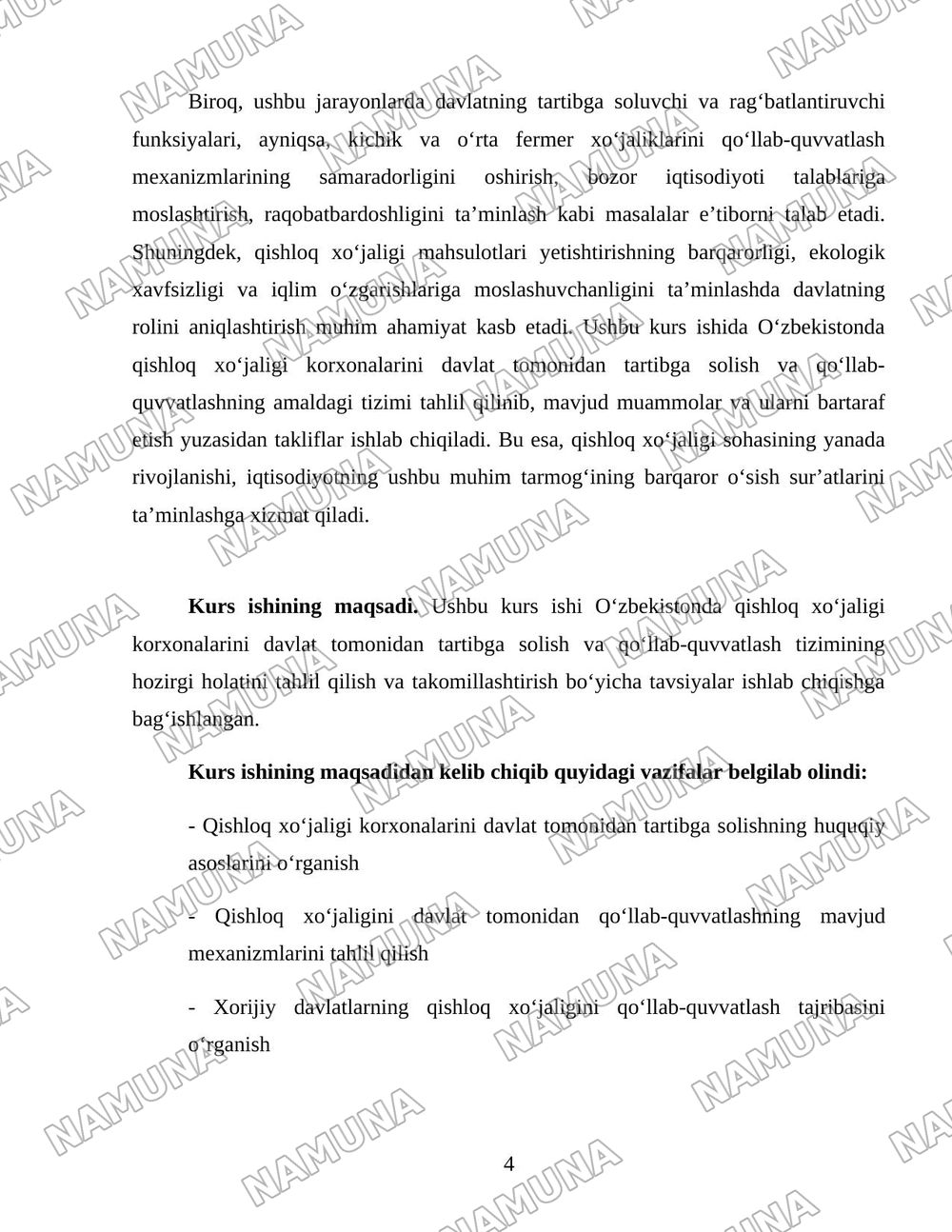 Oʻzbekistonda Qishloq xoʻjaligi korxonalarini davlat tomonidan tartibga solish va qollab quvvatlsh tizimi — 4-varaq