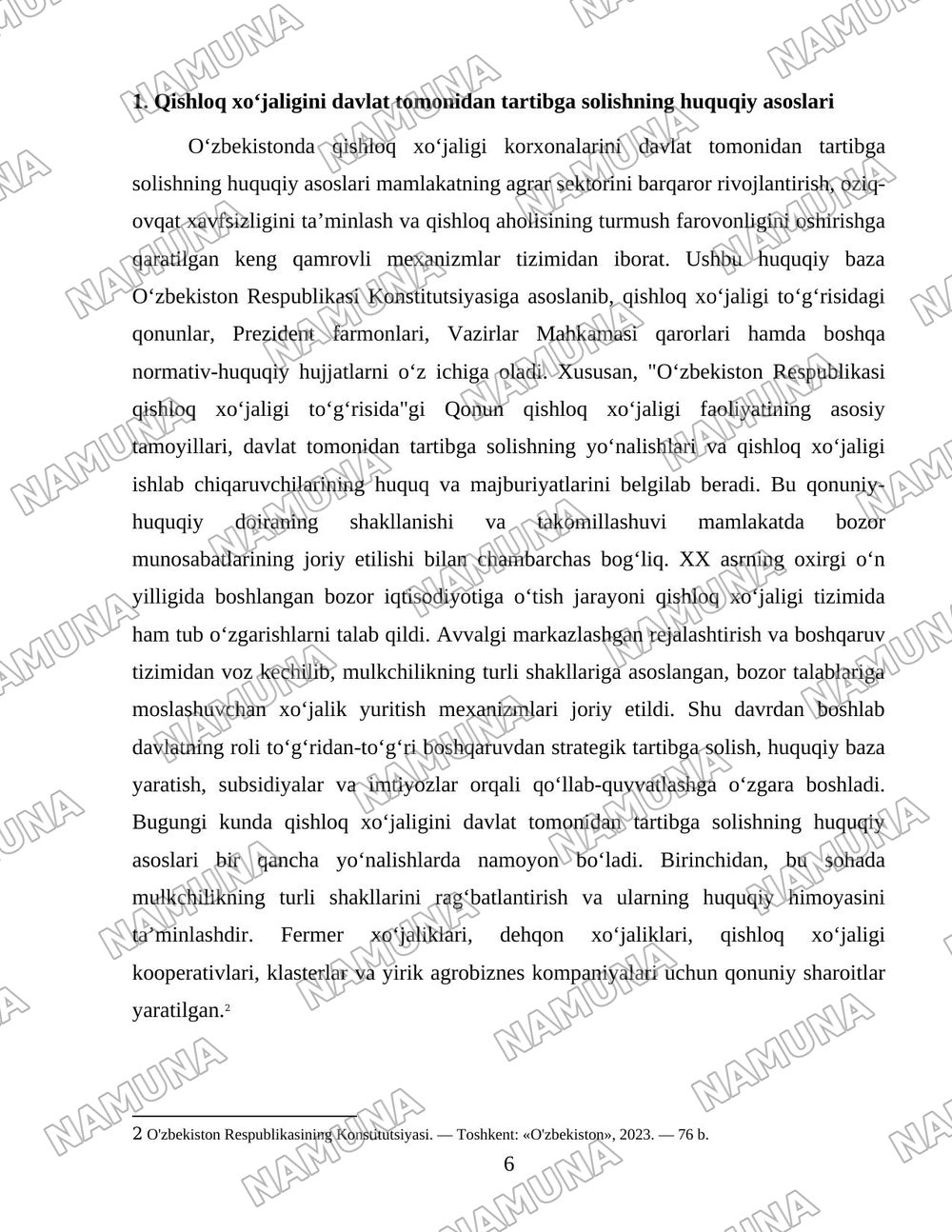 Oʻzbekistonda Qishloq xoʻjaligi korxonalarini davlat tomonidan tartibga solish va qollab quvvatlsh tizimi — 6-varaq