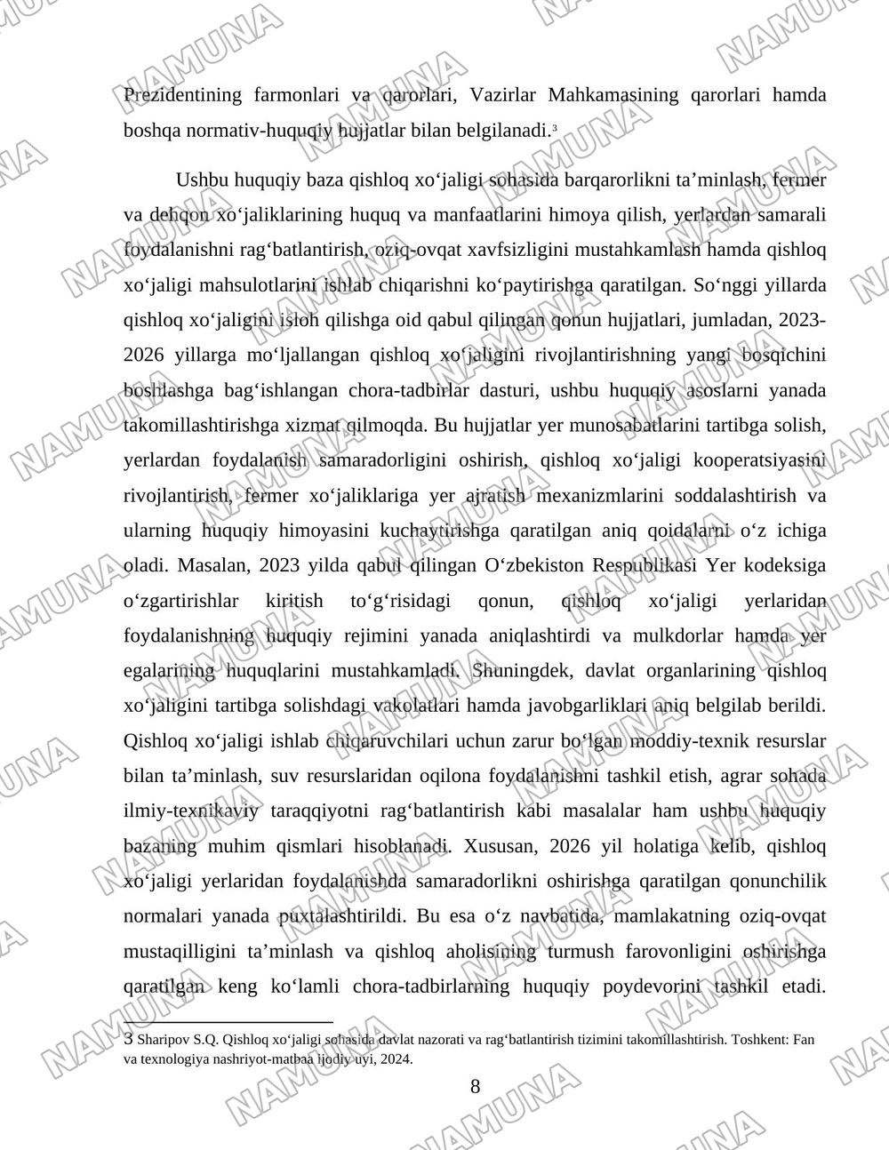 Oʻzbekistonda Qishloq xoʻjaligi korxonalarini davlat tomonidan tartibga solish va qollab quvvatlsh tizimi — 8-varaq