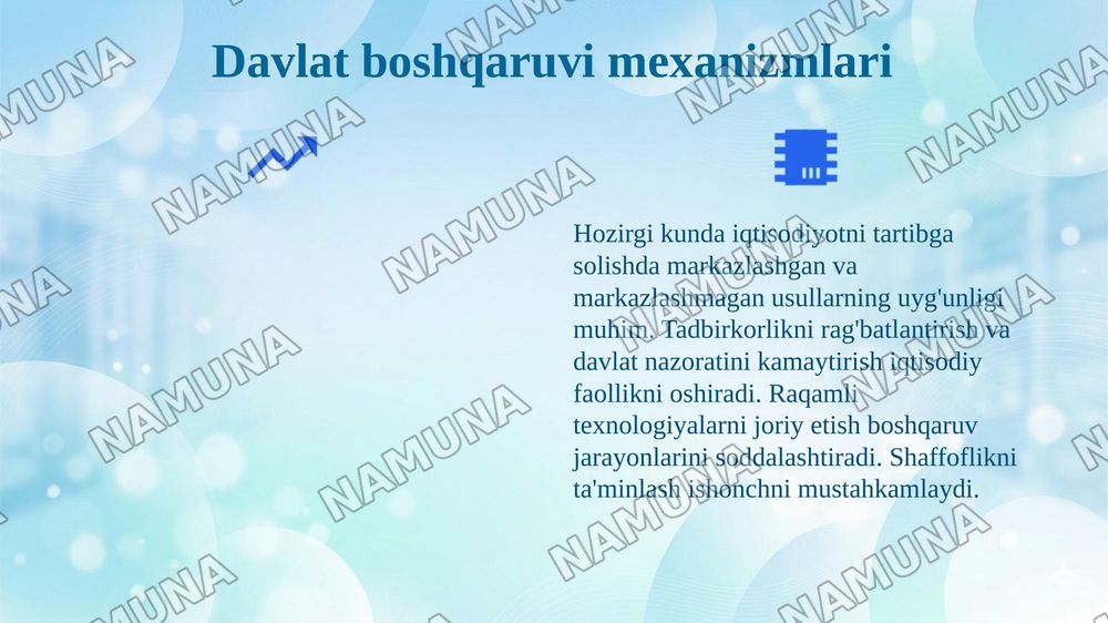 O‘zbekistonda iqtisodiyotni davlat tomonidan boshqarish va tartibga solish tizimini yanada takomillashtirish yo‘llari. — 4-slayd
