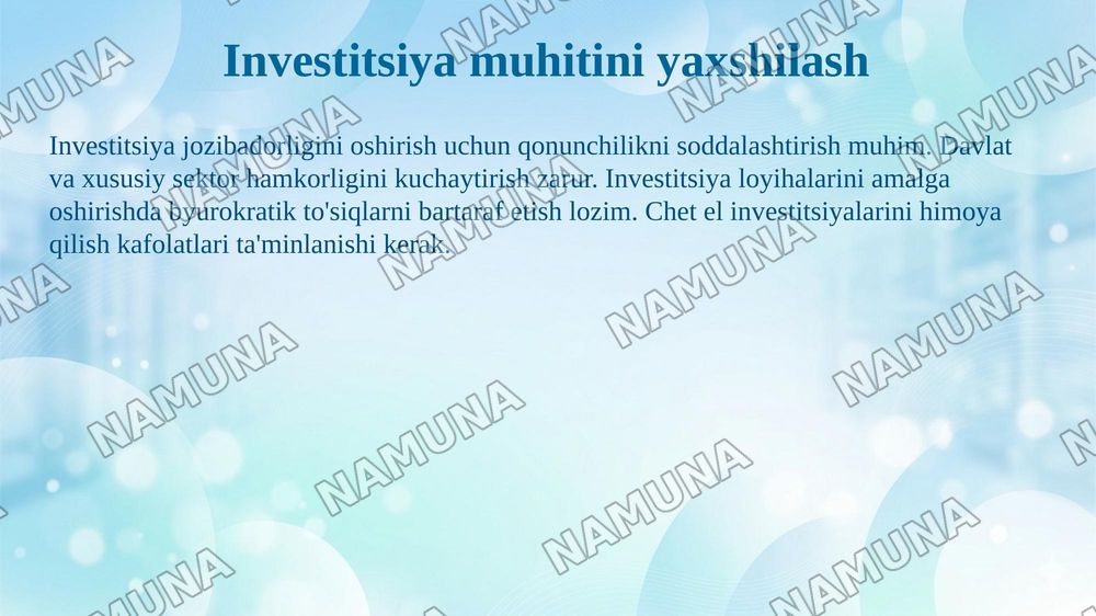 O‘zbekistonda iqtisodiyotni davlat tomonidan boshqarish va tartibga solish tizimini yanada takomillashtirish yo‘llari. — 8-slayd