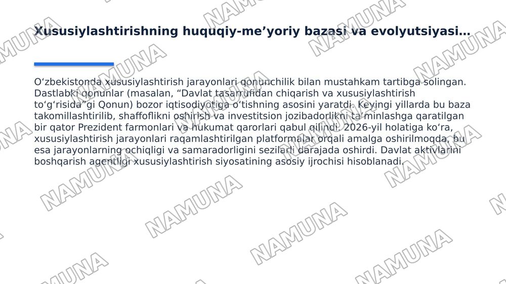 Õzbekistonda mulkni davlat tasarufidan chiqarish va Xususiylashtirishning hozirgi zamondagi xususiyatlari asosiy shakillari va usullari. — 4-slayd