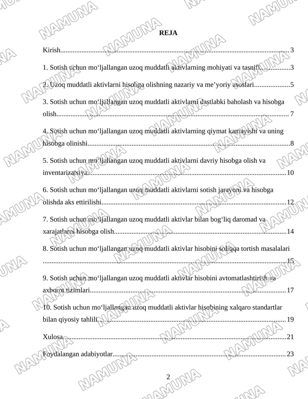 Sotish uchun moʻljallangan uzoq muddatli aktivlar hisobi — 2-varaq