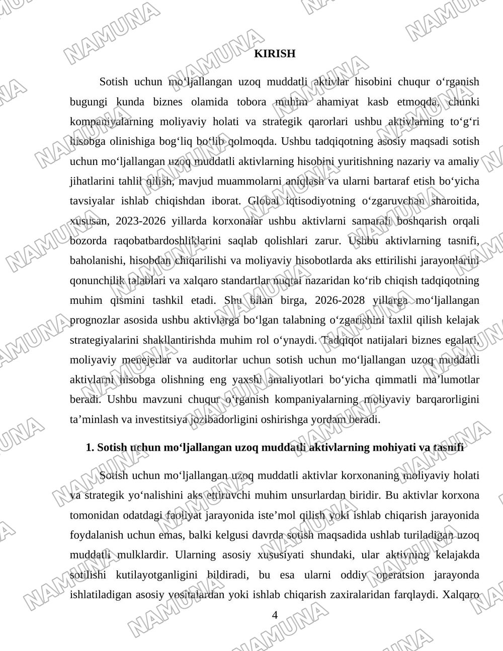 Sotish uchun moʻljallangan uzoq muddatli aktivlar hisobi — 4-varaq