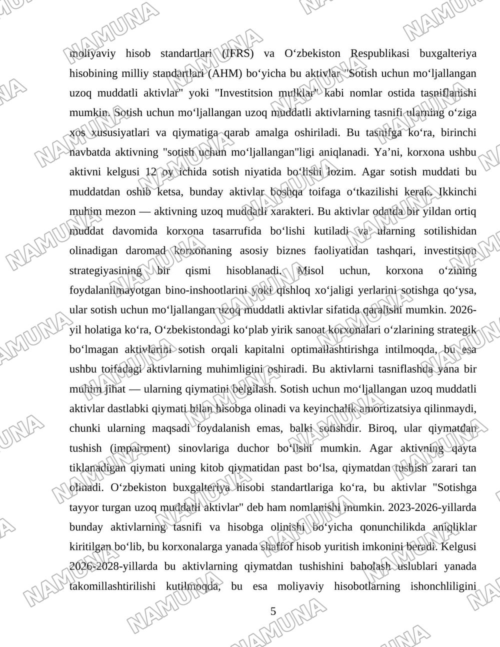 Sotish uchun moʻljallangan uzoq muddatli aktivlar hisobi — 5-varaq