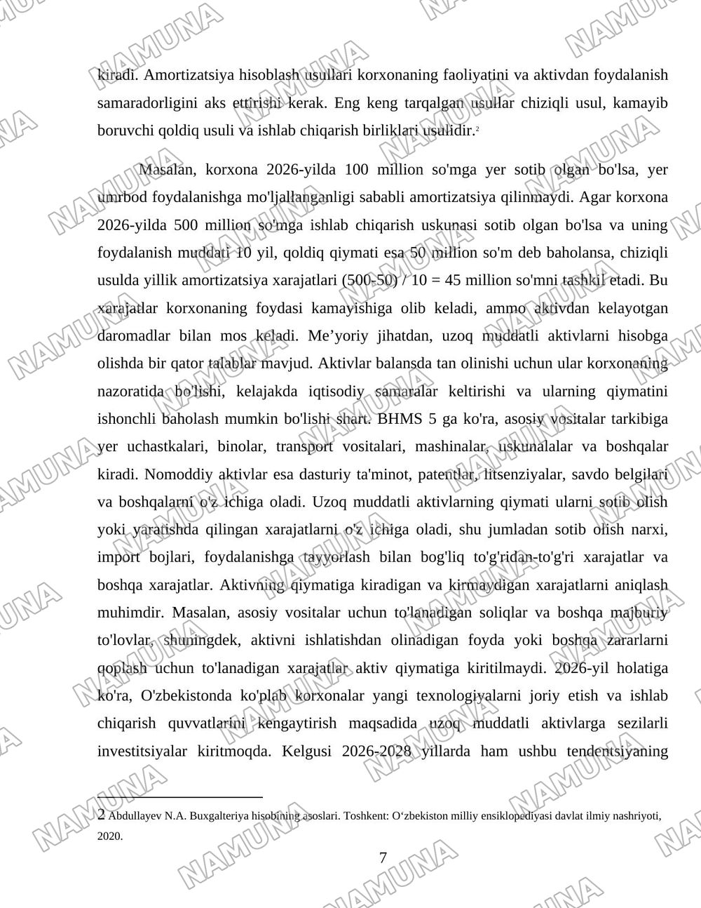 Sotish uchun moʻljallangan uzoq muddatli aktivlar hisobi — 7-varaq